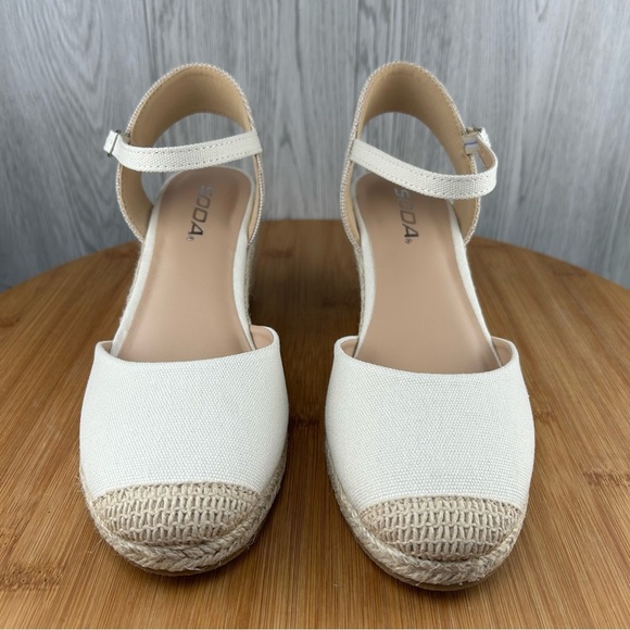 Cream Espadrille Shoes with Wedge Heel (L-BGE COT) - Picture 2 of 11
